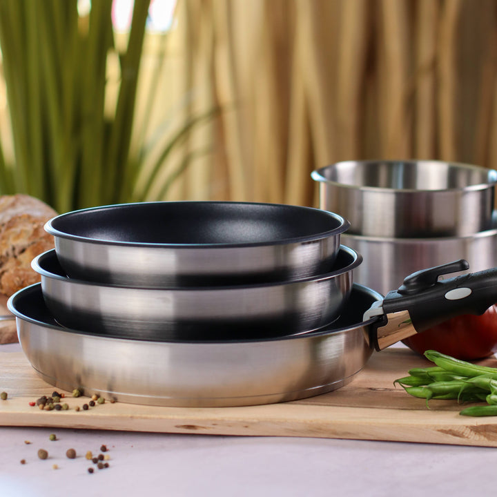Set of 6 Stainless Steel Pots and Pans W/Removable Handles