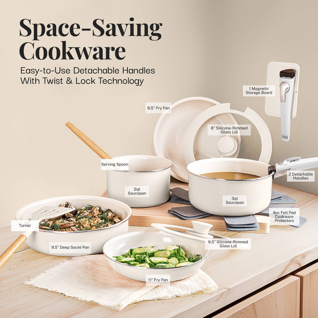 Gotham Steel 18pc Set Detachable Handle in Cream