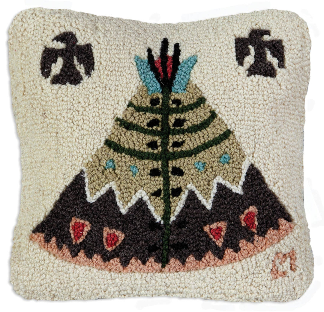 Cream Teepee Hooked Pillow