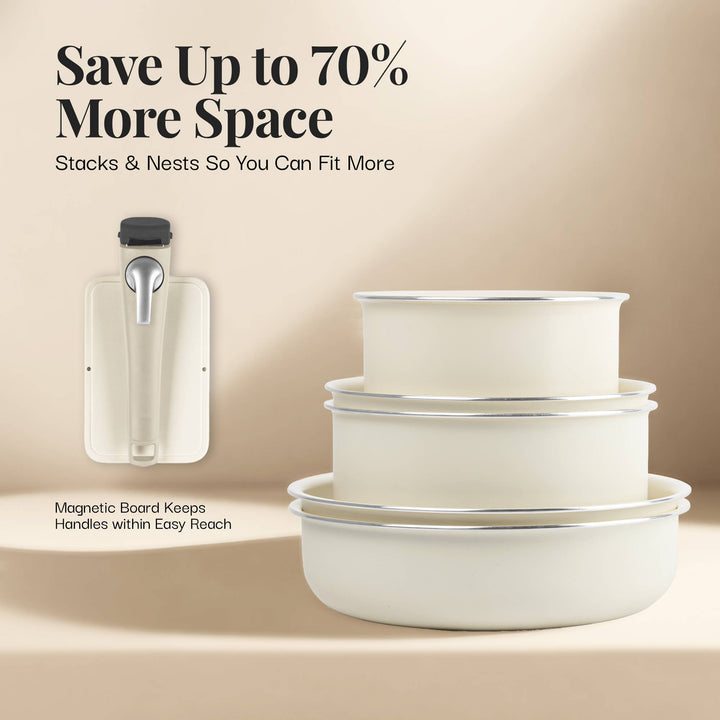 Gotham Steel 18pc Set Detachable Handle in Cream