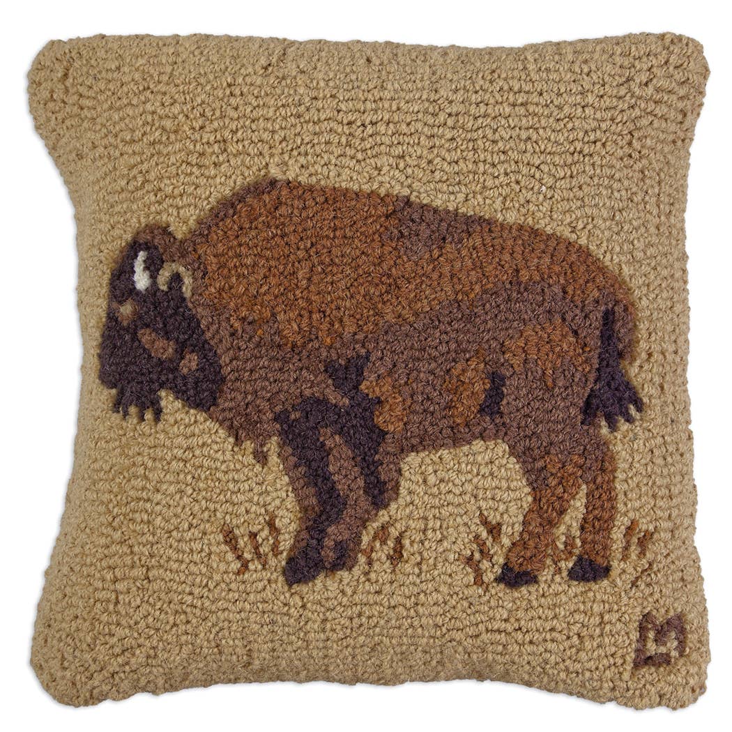 Buffalo on Gold Hand Hooked Pillow