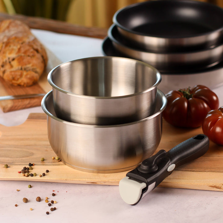 Set of 6 Stainless Steel Pots and Pans W/Removable Handles