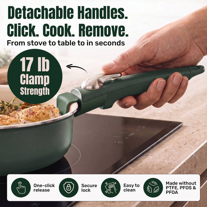 Gotham Steel 18pc Set Detachable Handle in Green