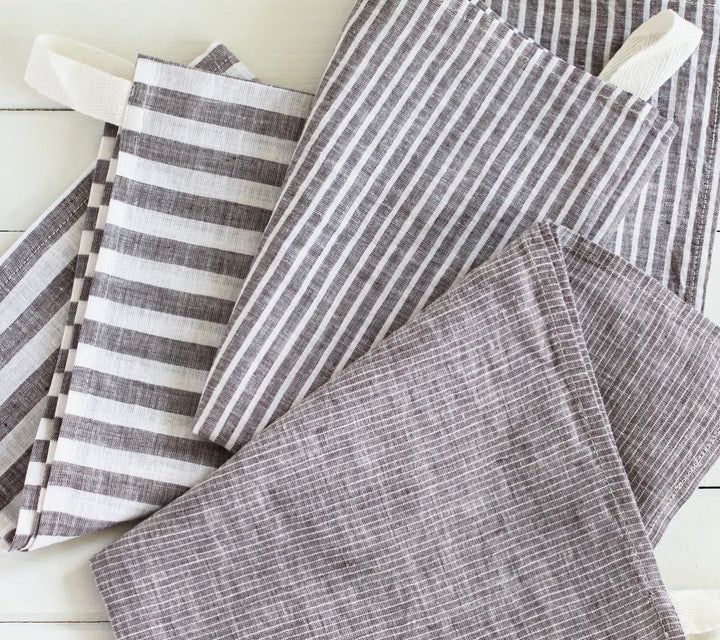 Brown Striped Linen Cotton Tea Towel-Set of 3