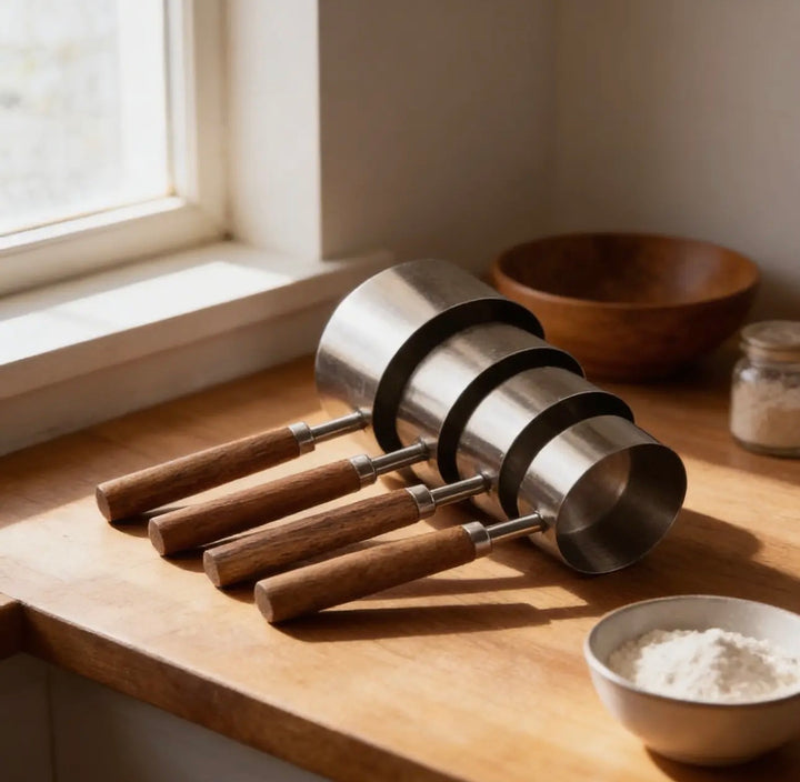 Stainless Steel Measuring Cups w/Wooden Handles (4-Piece Set)