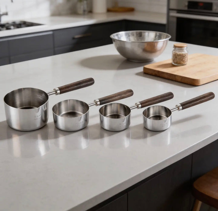 Stainless Steel Measuring Cups w/Wooden Handles (4-Piece Set)