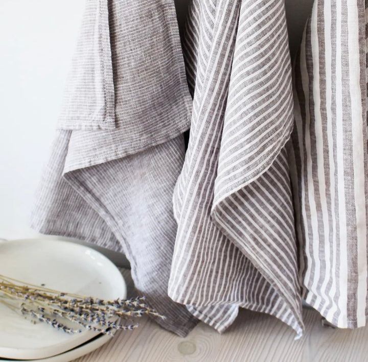 Brown Striped Linen Cotton Tea Towel-Set of 3