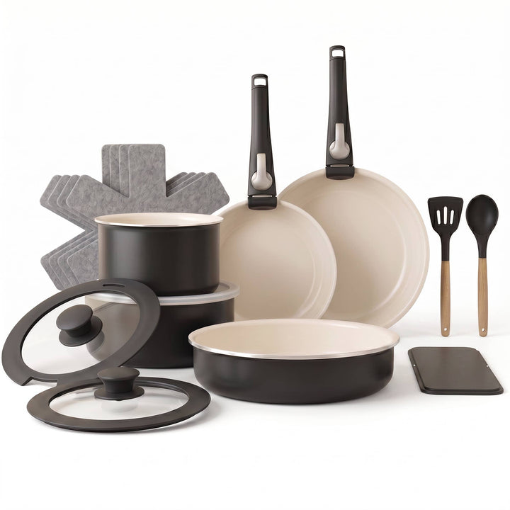Gotham Steel 18pc Set Detachable Handle in Black