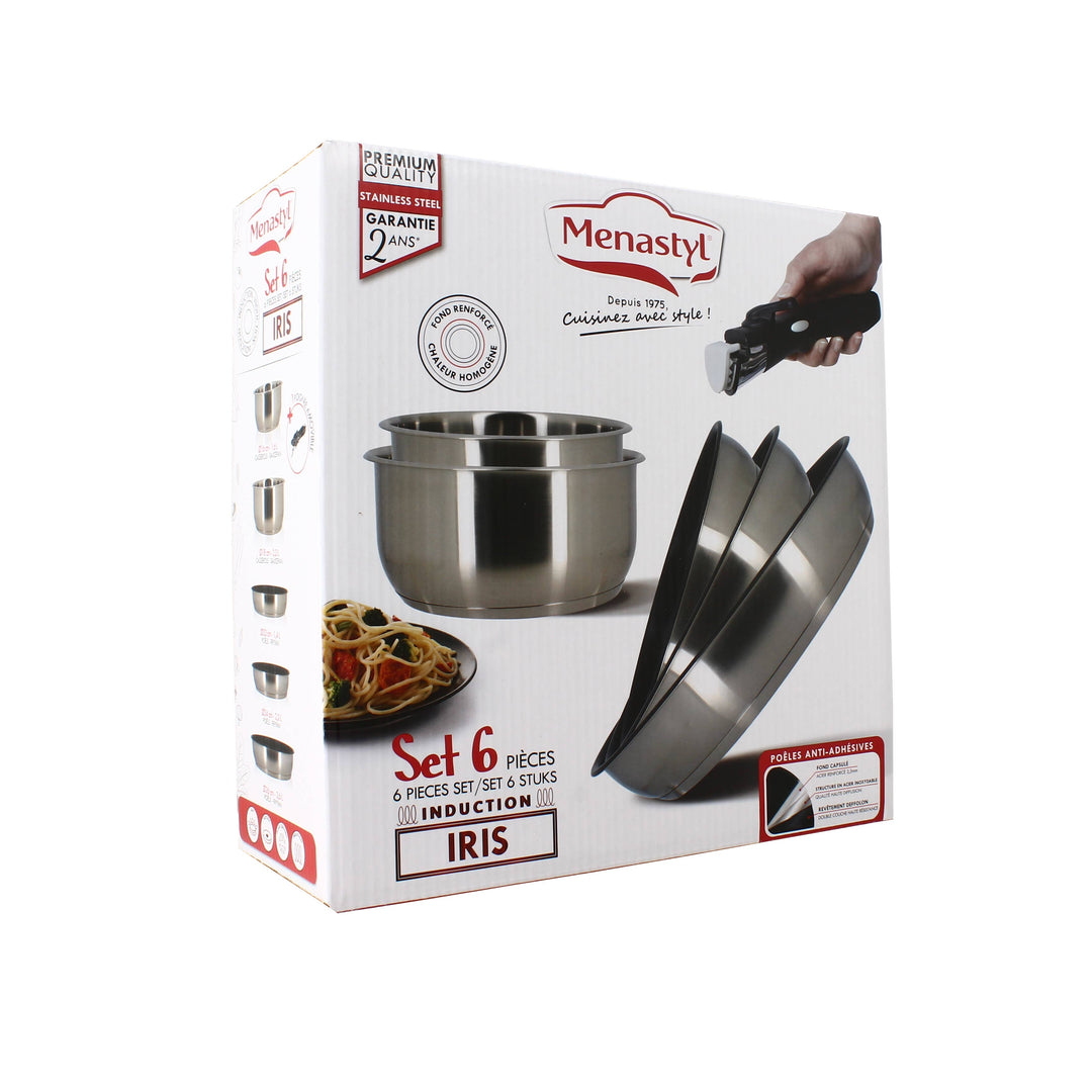 Set of 6 Stainless Steel Pots and Pans W/Removable Handles