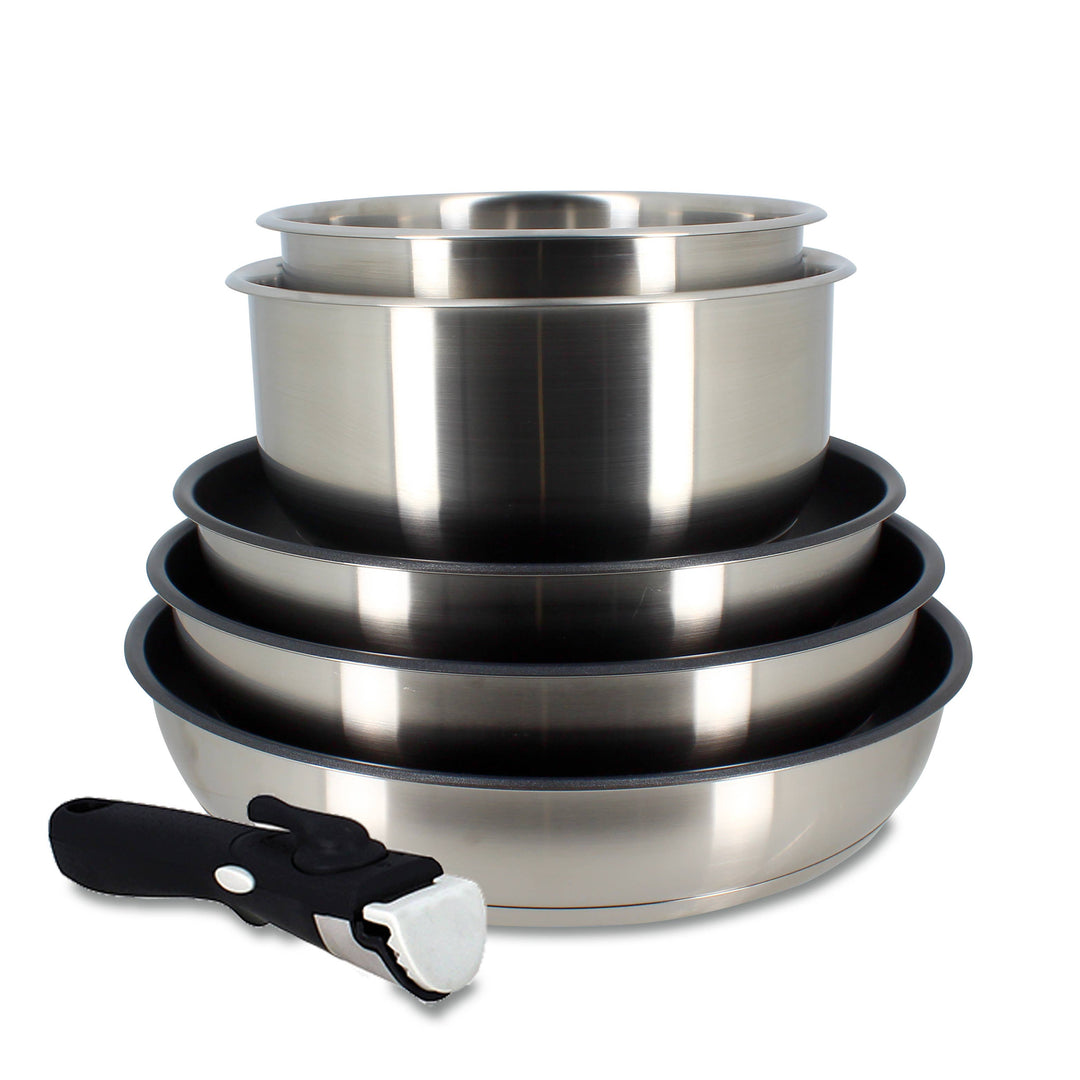 Set of 6 Stainless Steel Pots and Pans W/Removable Handles