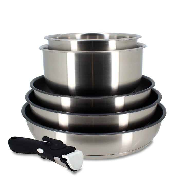 Set of 6 Stainless Steel Pots and Pans W/Removable Handles