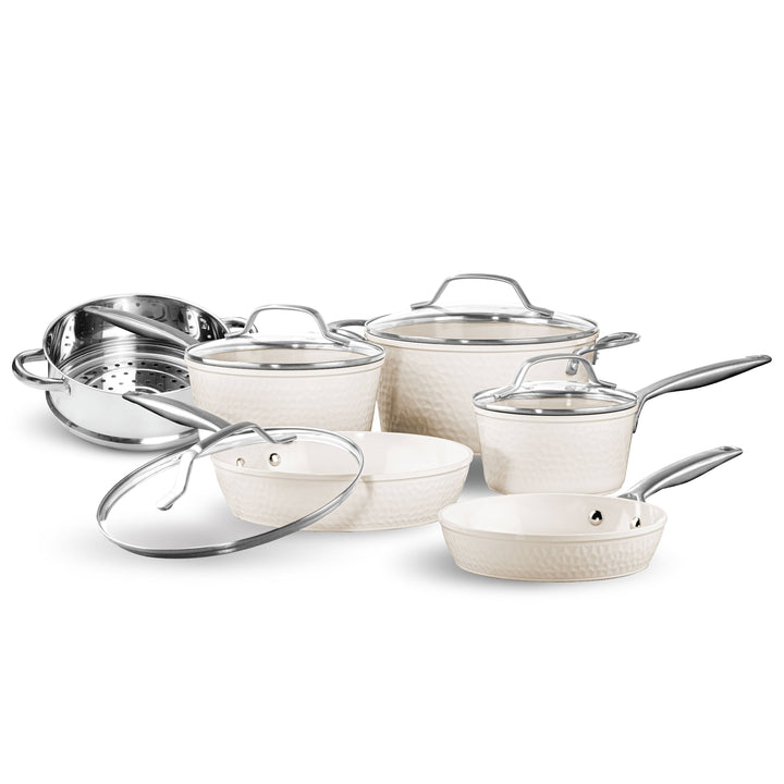 Gotham Steel Pro Forged Hammered 10pc set in Cream