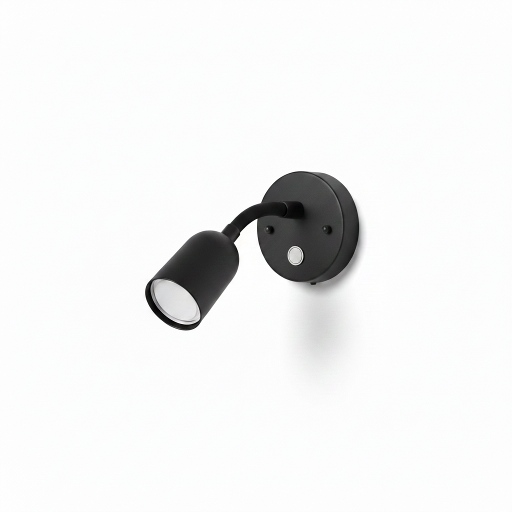 Black Gooseneck Wall Sconce with Silver Button