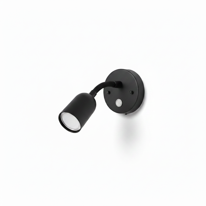 Black Gooseneck Wall Sconce with Silver Button