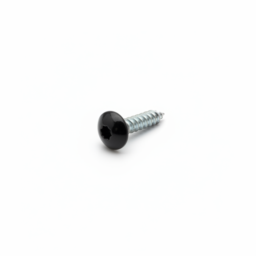 Black screw on white background with drop shadow