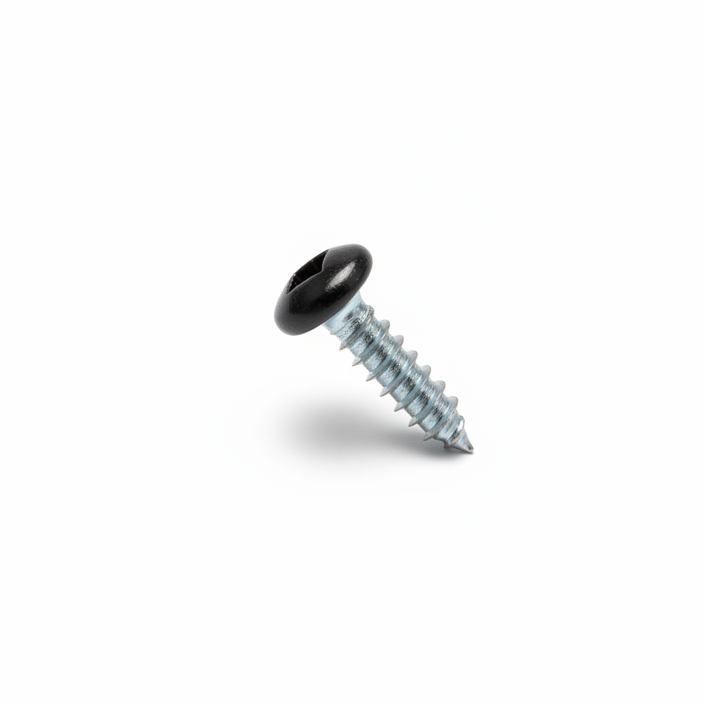 Black square drive screw on white background with drop shadow