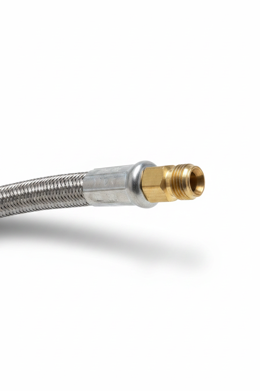 Braided Hose with Brass Fitting – White Background