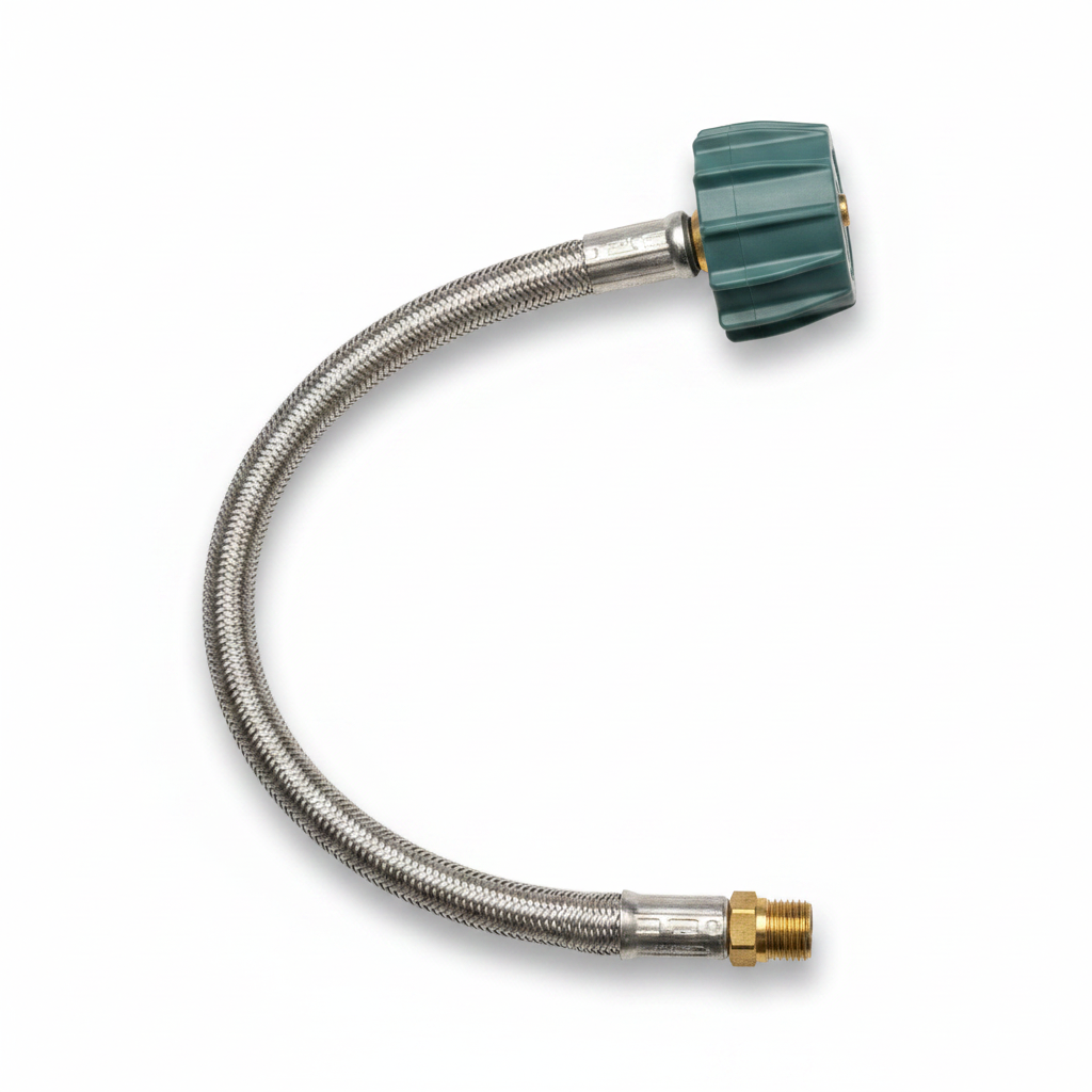 Braided Propane Hose – White Background with Drop Shadow