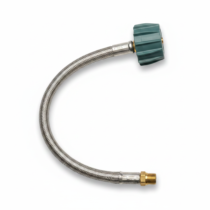 Braided Propane Hose – White Background with Drop Shadow