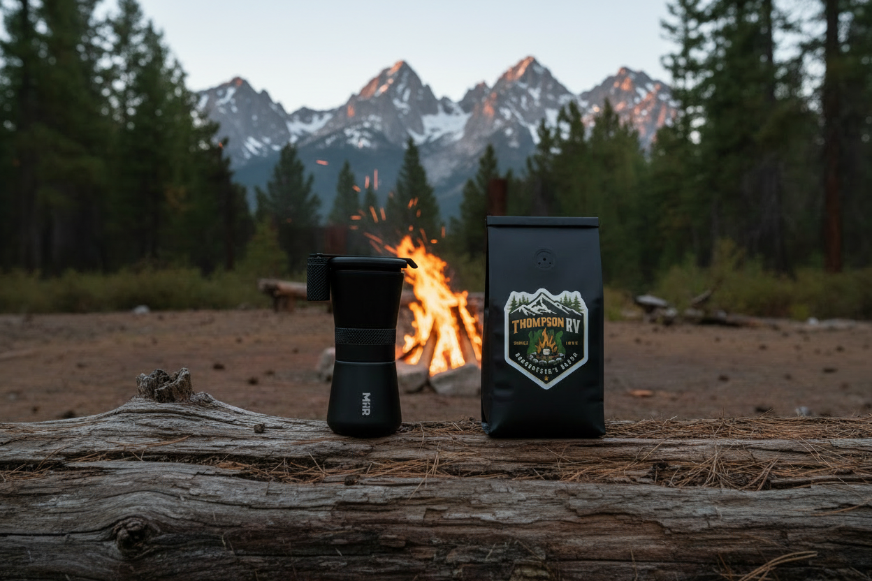 Campfire Scene with Mountains