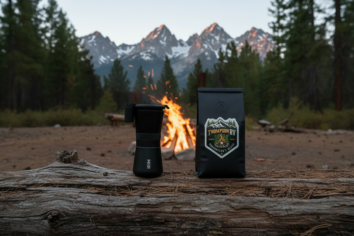 Campfire Scene with Mountains