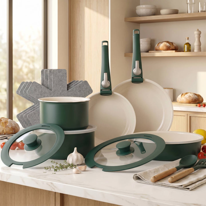 Gotham Steel 18pc Set Detachable Handle in Green