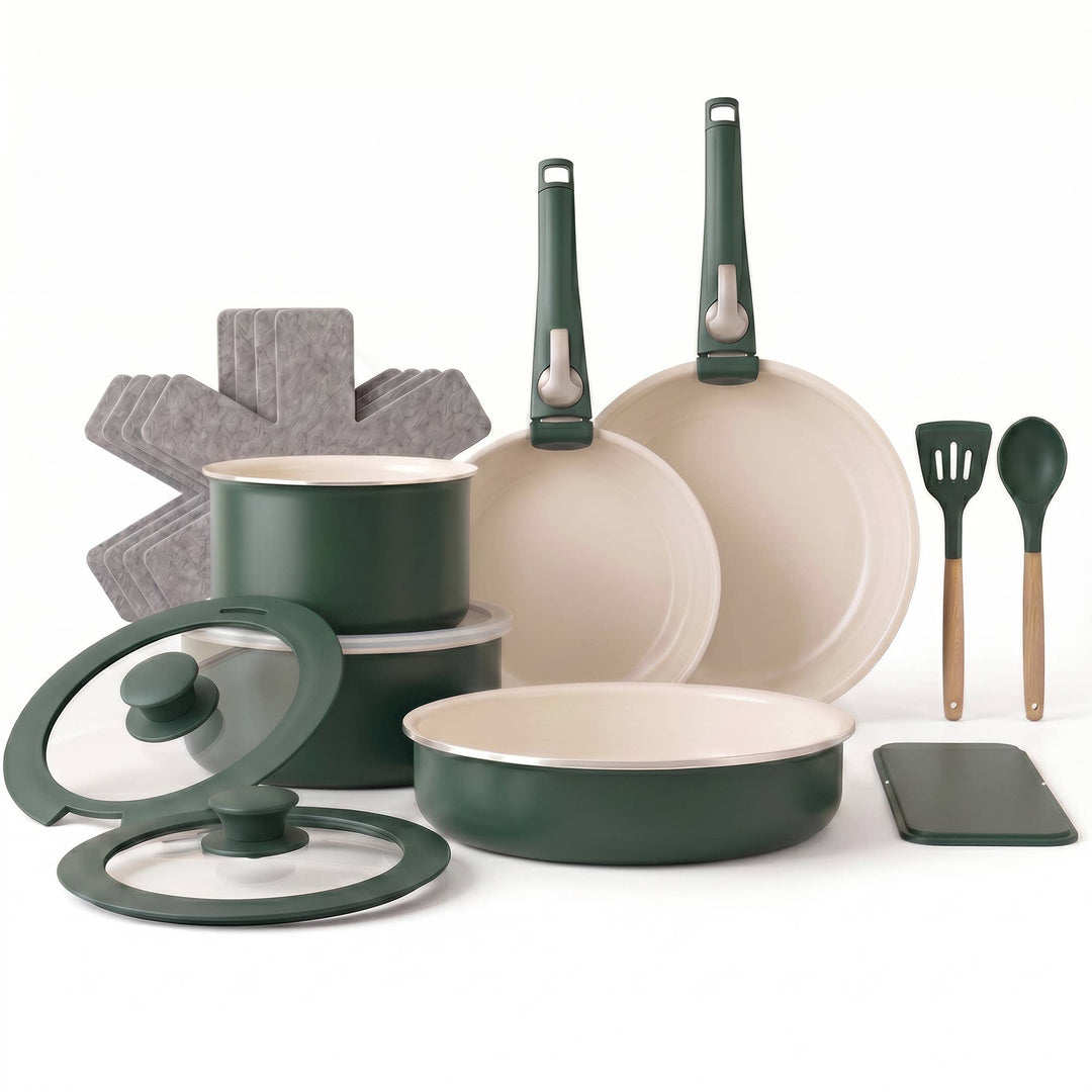 Gotham Steel 18pc Set Detachable Handle in Green