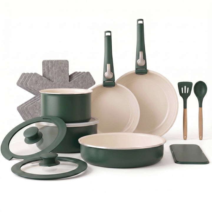 Gotham Steel 18pc Set Detachable Handle in Green
