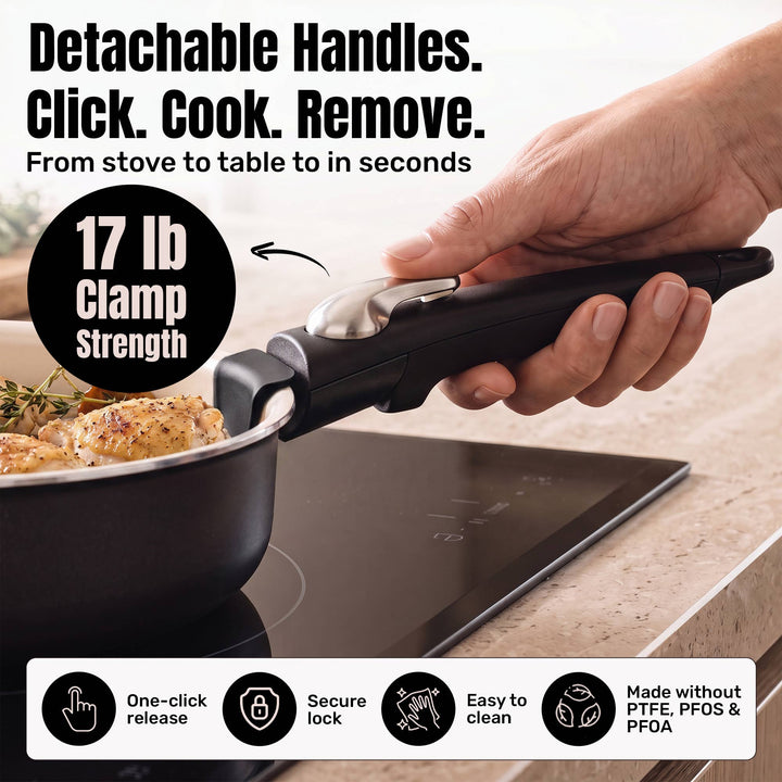 Gotham Steel 18pc Set Detachable Handle in Black