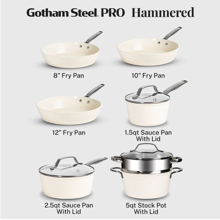 Gotham Steel Pro Forged Hammered 10pc set in Cream