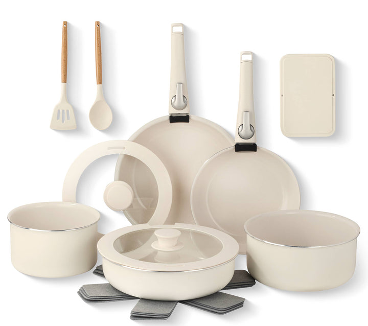 Gotham Steel 18pc Set Detachable Handle in Cream