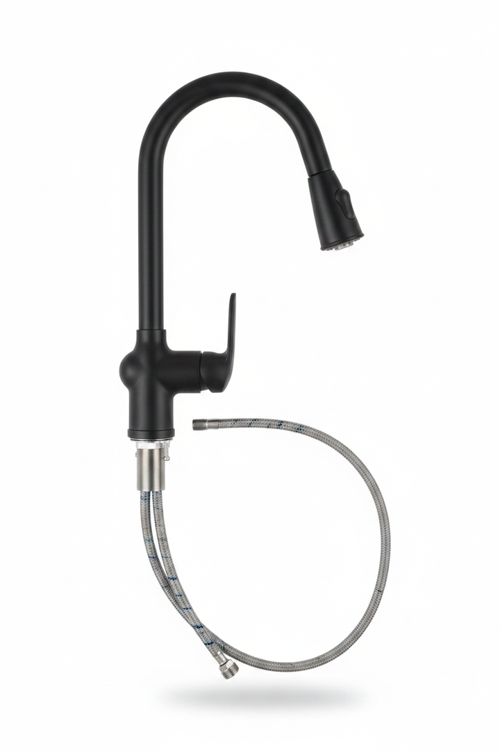 Matte Black Pull-Down Faucet - White Background with Drop Shadow