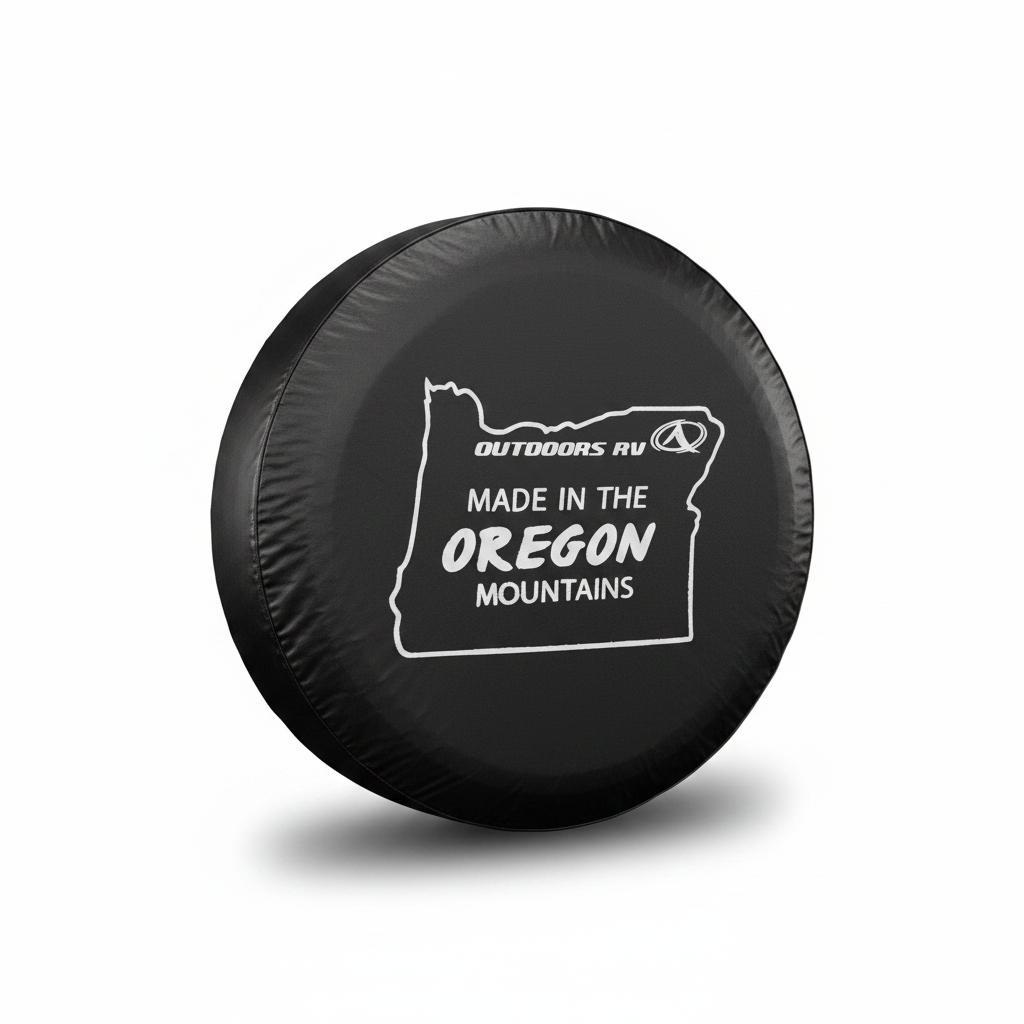 Outdoors RV Tire Cover - White Background with Drop Shadow