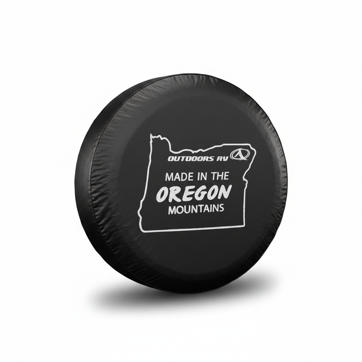Outdoors RV Tire Cover - White Background with Drop Shadow