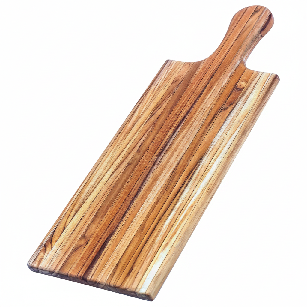 Teak cutting board on white background