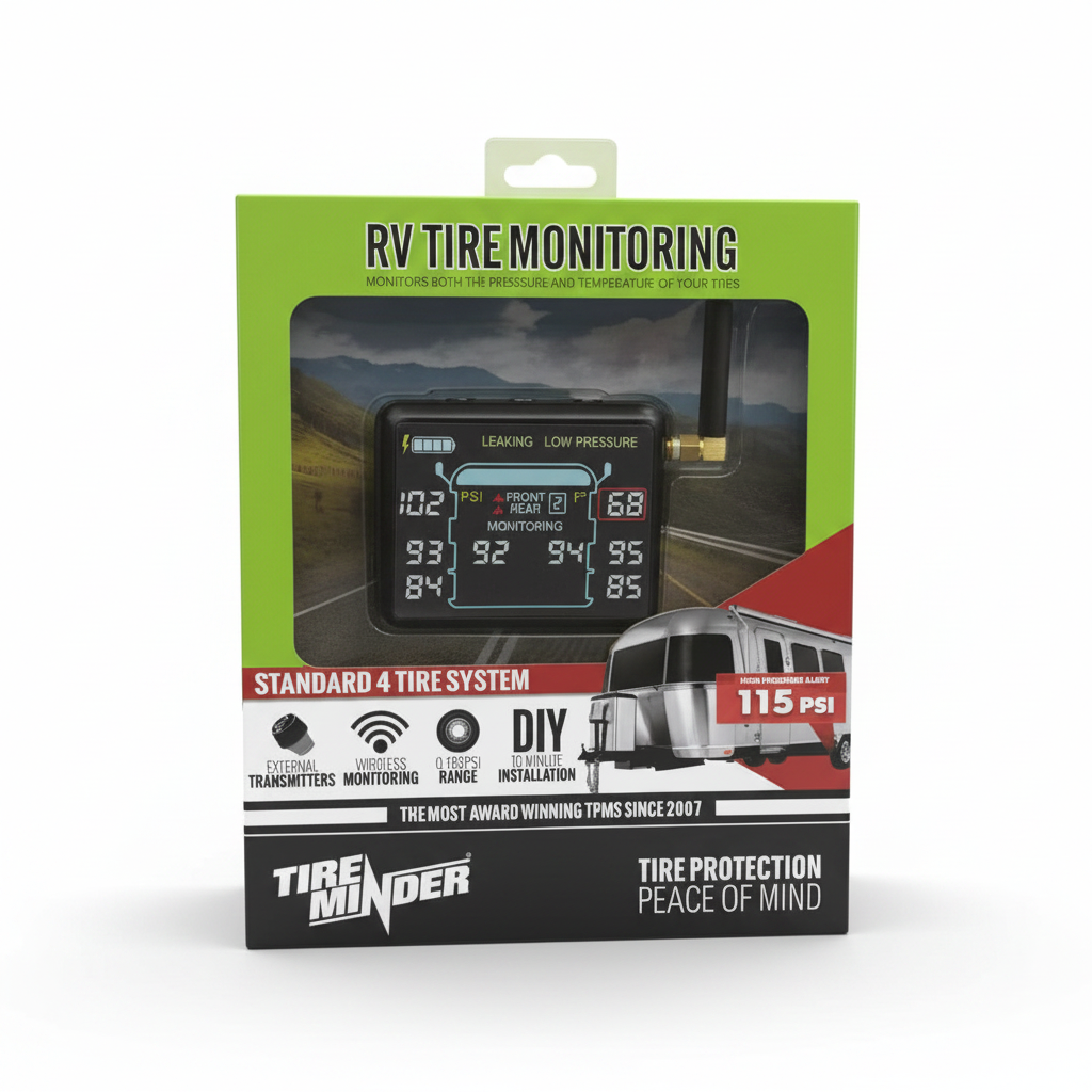 TireMinder RV Tire Monitoring - White Background with Drop Shadow