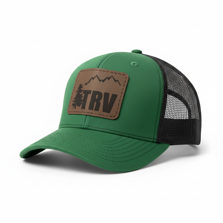TRV Green &amp; Black Hat – White Background with Shadow
