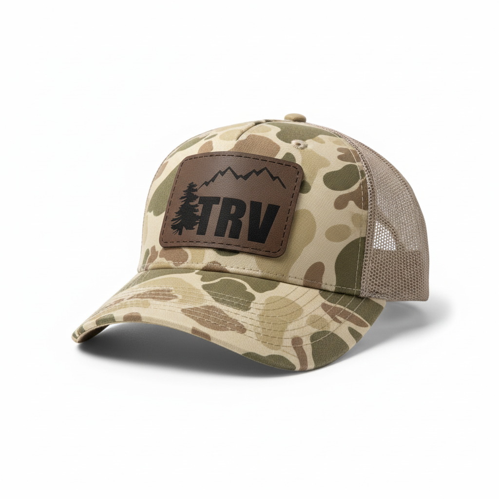 TRV Tan Camo Hat - White Background with Shadow