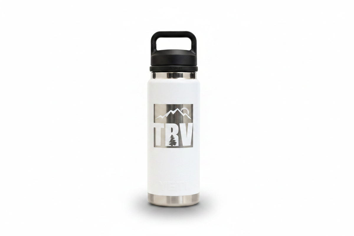 TRV Water Bottle Upright - White Background with Drop Shadow